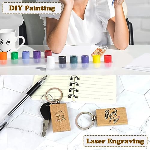 Voittozege 100 Pcs Wooden Keychain Blanks Wood Key Chain Bulk Rectangle Wooden Blank Keychains Unfinished Blanks Wood Keychains Blank Wooden Key Tag Voittozege
