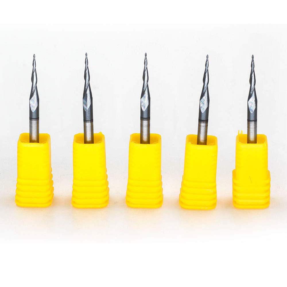 OSCARBIDE Tapered Ball Nose Carbide End Mills 1/8" Shank R0.25 CNC Router Bit 2 Flutes Tin Coated for Engraving Milling 3D Relief Carving.5pcs/Set OSCARBIDE