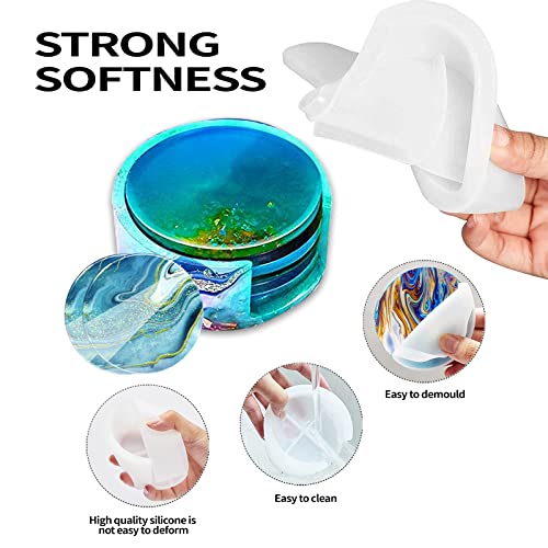 5PCS Resin Coaster Molds Resin Molds Coaster Molds for Epoxy Resin Coaster Resin Mold Silicone Molds Coaster Molds for Resin Casting Round Silicone ZJWZSLI