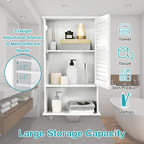 COSTWAY Bathroom Wall Cabinet, Large Capacity Storage Cabinet w/Single Louver Door & Height Adjustable Shelf, Wood Wall Mounted Medicine Cabinet for COSTWAY