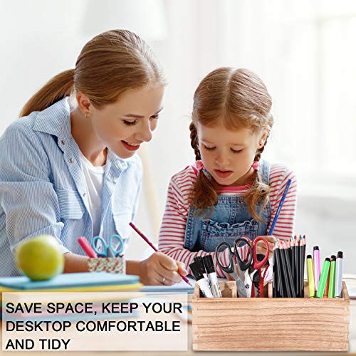 WuGeShop Wood Pen Pencil Holder for Desk, 4 Compartment Pen Holder Organizer, Rustic Desktop Stationery Organizer Pencil Stand Holder for Marker, WuGeShop
