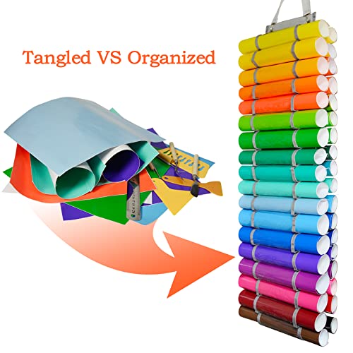 Tunnkit Vinyl Roll Holder - 36 Compartments Vinyl Storage Organizer with 7 Mesh Pockets Storage, Wall Mount/Over The Door Vinyl Roll Storage, with 2 Tunnkit