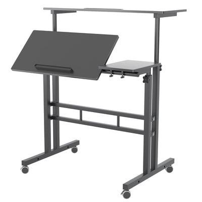 sogesfurniture Height Adjustable Sit Stand Workstation Mobile Standing Desk Home Office Desk with Standing and Seating,Black BHUS-101-2BK