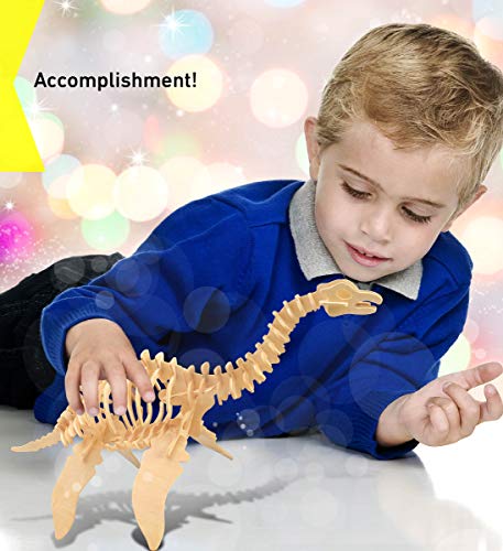 Puzzled 3D Puzzle Plesiosaurus Dinosaur Wood Craft Construction Model Kit Fun, Educational DIY Wooden Dino Toy Assemble Model Unfinished Craft Hobby Puzzled