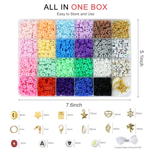 Redtwo 3400 Clay Beads Friendship Bracelet Making Kit for Beginner, Preppy Polymer Heishi Beads Jewelry Making Kit with Charms, Gifts for Teen Girls Redtwo