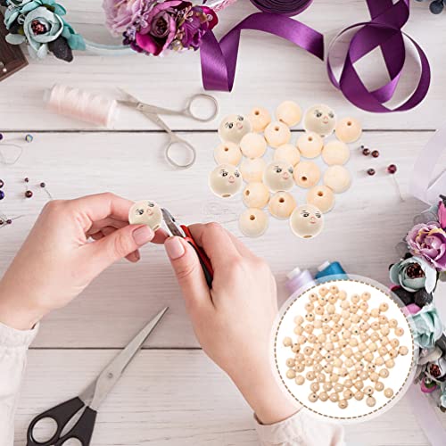 VOSAREA 50pcs Wooden Beads Smile Face Wood Beads Ball Wood Beads Spacer Beads with Hole for DIY Jewelry Bracelet Necklace Craft Making (18MM) VOSAREA