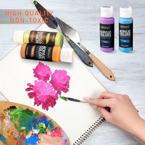 REALART Bulk Acrylic Paint 24 Colors (2oz/Bottle) with 10 Canvas and 10 Brushes Gloss Acrylic Paint Set Acrylic Paints for Canvas Painting Craft REALART