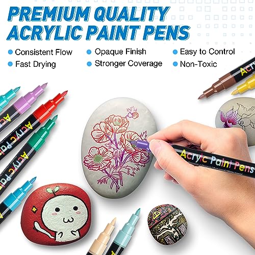 Acrylic Paint Pens Paint Markers Set of 18: Fine Point for Rock Painting Glass Wood Ceramic Fabric Metal Canvas Easter Eggs Pumpkin Kit, Drawing Art JR.WHITE