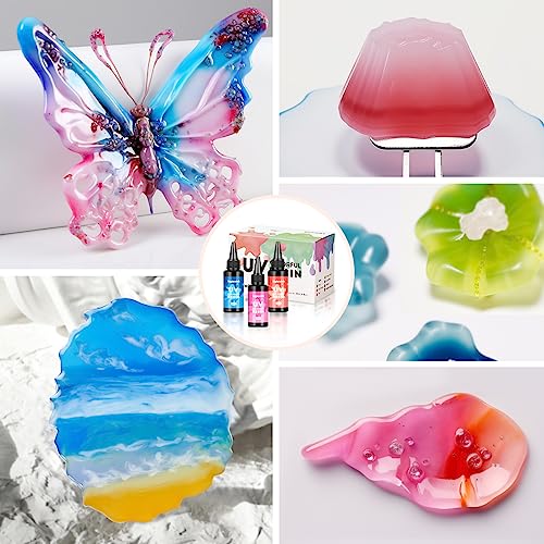 Colored UV Resin,8 Colors UV Resin Kit,Quick Ultraviolet Curing Epoxy Resin for Craft,Jewelry Making,DIY Making, (50g Each) LIGHTWISH