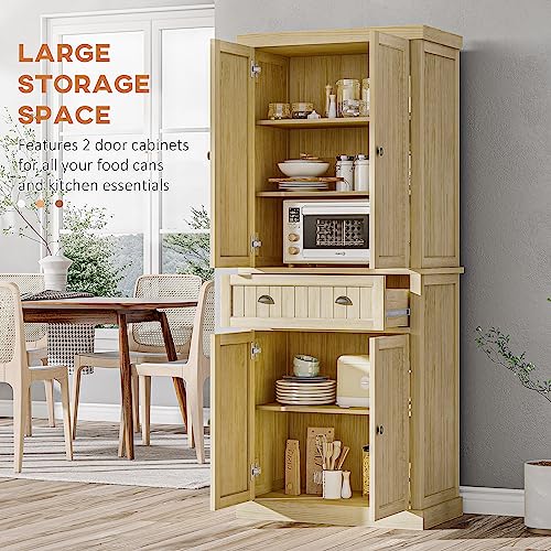 HOMCOM 72" Pinewood Large Kitchen Pantry Storage Cabinet, Freestanding Cabinet with Doors and Shelf Adjustability, Soft-Close Mechanism, Living Room HOMCOM