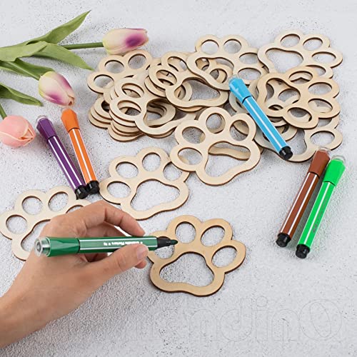 Framendino, 24 Pack Unfinished Wood Pet Paw Cutouts Blank Wooden Dog Cat Claws Cutout for DIY Crafts Painting Framendino