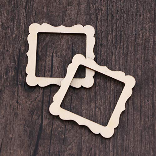 Amosfun 10pcs Lace Square Photo Frame Shape Wooden Pieces Cutouts Craft Embellishments Wood Ornament Manual Accessories for DIY Art Amosfun