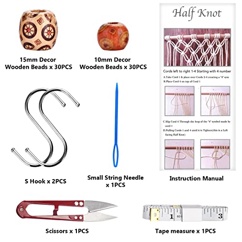 Hdviai 121Pcs Macrame Kit, Macrame Supplies 3mm x 109Yards Macrame Cord for Macrame Kits for Adults Beginners, with Accessories Like 100Pcs Beads and Hdviai