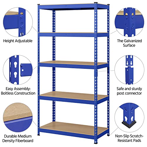 Topeakmart 5-Tier Utility Shelves, Metal Storage Shelves Garage Shelving Unit Adjustable Garage Storage Shelves Storage Racks Heavy Duty Shed Topeakmart
