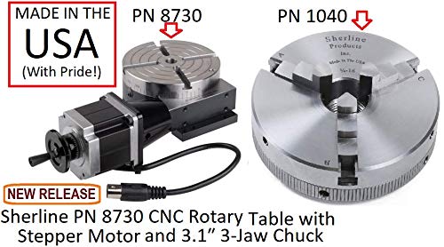 Sherline 8730 CNC Rotary Table with Stepper Motor and 1040 Chuck Computerized Sherline CNC control (Windows OS)