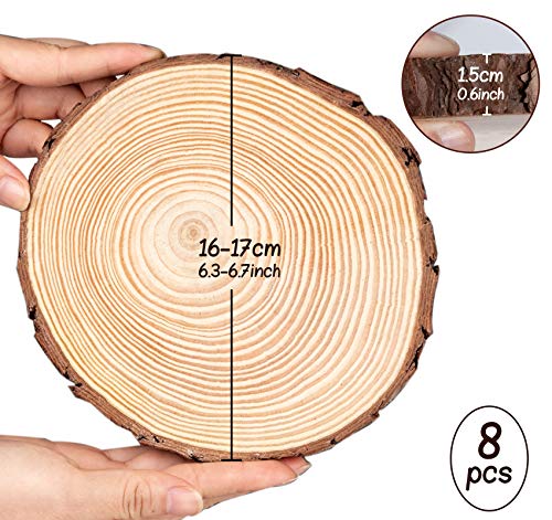 Lemonfilter Natural Wood Slices 8 Pcs 6.3-6.7 Inches Craft Wood Kit Wooden Circles Unfinished Log Wooden Rounds for Arts Crafts Wedding Christmas DIY Lemonfilter