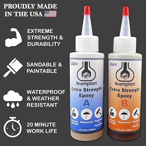 Brampton Extra Strength Epoxy - 20 Minute Work Life - Extra Strength Epoxy Glue Kit for Metal, Wood, Ceramic, Glass, Stone, Tile, and Most Plastics - BRAMPTON TECHNOLOGY, LTD.