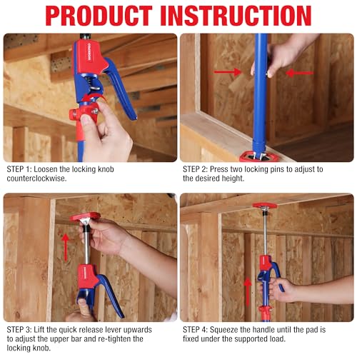 WORKPRO Cabinet Jack Support Pole, 18-1/2" to 29-1/2" Steel Telescopic Quick Support Rod Adjustable 3rd Hand Support System with 154 lbs Capacity for WORKPRO