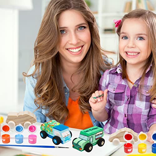 SHAPGEI 12 Pieces Wood DIY Car Toys Unfinished Wooden Cars Paintable Wood Car Blocks Crafts for Students Home Activities Easy Woodworking and Family SHAPGEI