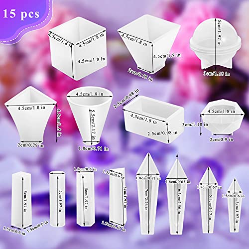 15 Pieces Crystal Resin Molds Pendulum Crystal Molds Include Pyramid Silicone Resin Mold, Round Cone Resin Mold, Sphere, Triangular Cone, Multi-Facet Geiserailie