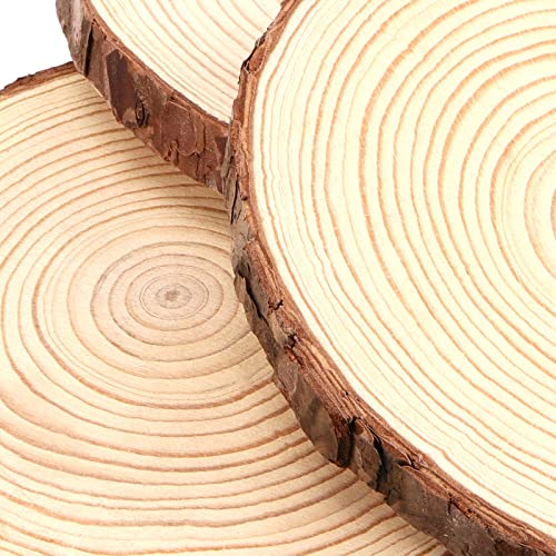TAICHEUT 15 Pack 6-7 Inch Unfinished Natural Wood Slices for Crafts, Unfinished Wood Slices with Natural Bark Log Circles for Coasters, Ornaments, TAICHEUT