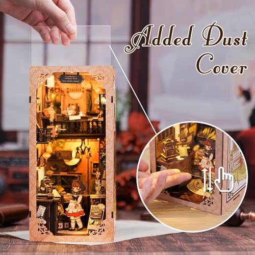 CUTEBEE DIY Bookshelf Kit with Dust Cover, DIY Dollhouse Bookshelf Insert Decoration, Old Scent Antique Shop, Bookstop Model Building - Creative Kit CUTEBEE