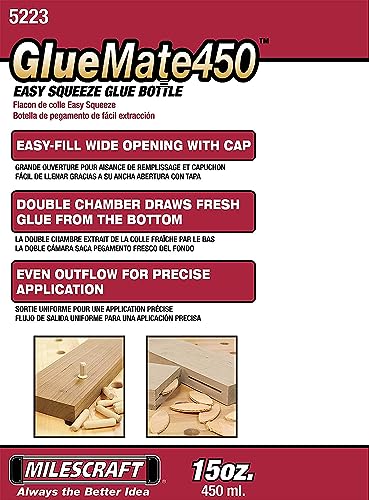 Milescraft 5223 Glue Mate 450-15oz. (450ml) + Milescraft 5222 Glue Mate 150-5oz. (150ml) - Precision Wood Glue Bottle - Anti-Drip Also Includes One WoodArtSupply