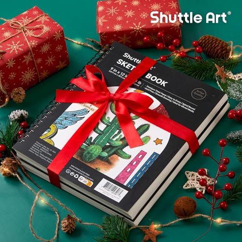 Shuttle Art 9x12” Sketchbook, 220 Sheets Total, Pack of 2(110 Sheets Each), 68lb/100gsm Thick Paper, Spiral Bound Mixedmedia Sketch Pad, Acid-free Shuttle Art