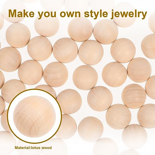 Tofficu 50 Pcs 25MM Wooden Beads for Crafts, Unfinished Wood Beads Bulk Without Holes, Small Wood Loose Beads for DIY Painting Carving Craft Tofficu