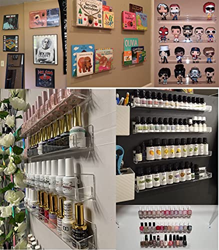 Cq acrylic Nail Polish Rack Wall Mount Shelf,2 Pack Acrylic Nail Polish Organizer Display 24 Bottles,15" Acrylic Floating Wall Ledge Shelf Kids Cq acrylic