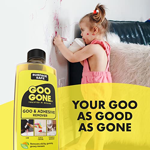 Goo Gone Adhesive Remover - 8 Ounce - Surface Safe Adhesive Remover Safely Removes Stickers Labels Decals Residue Tape Chewing Gum Grease Tar Goo Gone