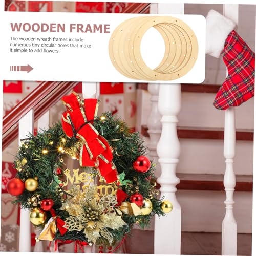 COHEALI 6pcs Wooden Punched Blank DIY Wreath Wooden Frame Holiday Decoration Hanging Base () 10pcs Wood Ring Wreath Boards Wooden Floral Hoops Craft COHEALI