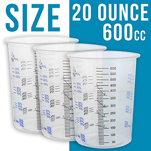 TCP Global 20 Ounce (600ml) Disposable Flexible Clear Graduated Plastic Mixing Cups - Box of 50 Cups - Use for Paint, Resin, Epoxy, Art, Kitchen, TCP Global