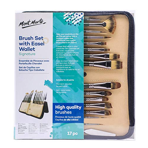Mont Marte Signature Brush Set with Wallet, 17 Piece, Suitable for Oil, Acrylic, Watercolor and Gouache Paint, Easel Wallet Included MONT MARTE