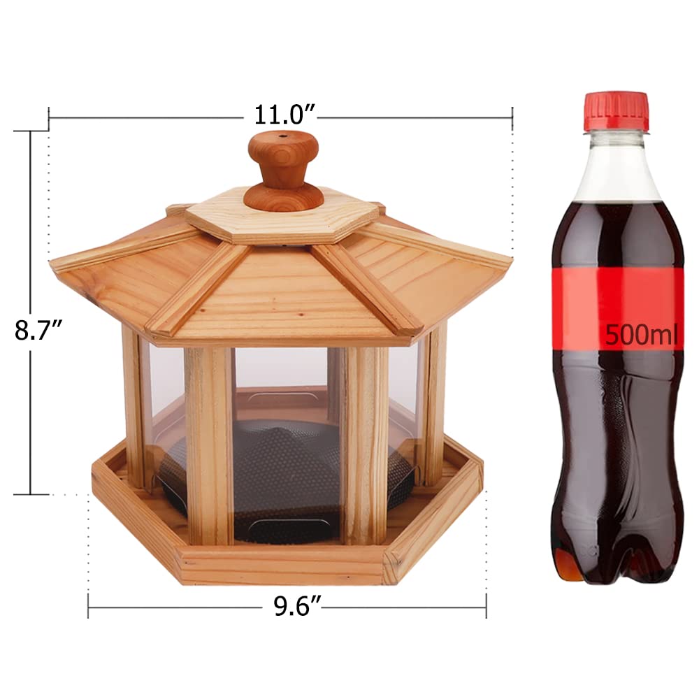 Solution4Patio Hexagon Shaped Gazebo Bird Feeder, USA Cedar, Hollow Mesh Tray, Large Capacity, Easy to Clean & Fill, 9.6" Dia. X 8.7" H, G-B121A00-US Solution4Patio Expert in Garden Creation