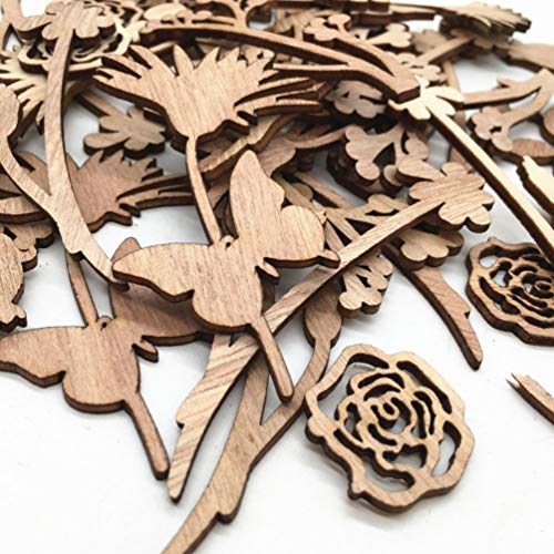 Happyyami 30pcs Wooden Flowers for Crafts Unfinished Wood Cutouts Wood Shapes Slices for DIY Wedding Birthday Party Favors Centerpieces (Assorted Happyyami
