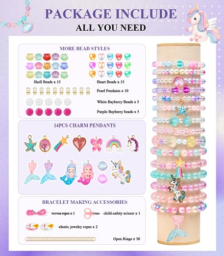 DUDUCOFU 900Pcs Mermaid Bracelet Making Kit for Girls Kids Charm DIY Beads for Jewelry Making, Friendship Bracelet Kit with Unicorn Ocean Pearl Shell DUDUCOFU