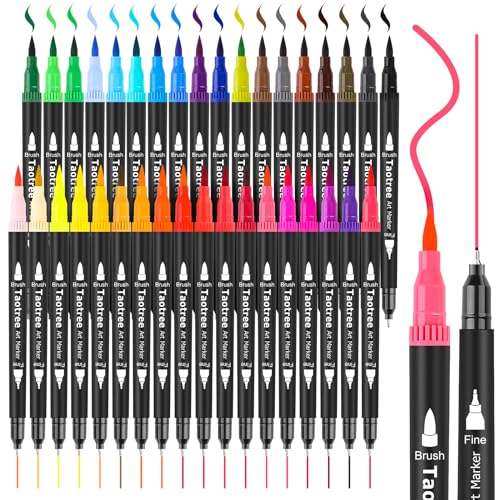 Journal Planner Pens, Taotree 24 Black Pens Fine Point Black Markers Fine  Tip Drawing Pens Porous Fineliner Pen & 101 Colors Dual Tips Alcohol Based