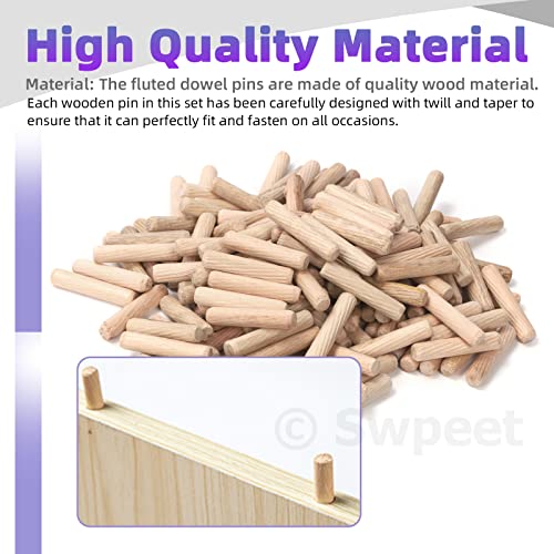 Swpeet 505Pcs 4 Sizes 1/4" 5/16" 3/8" 1/2" Wooden Dowel Pins Straight Grooved Pins with Center Point Cylinder Wood Dowels Assortment Kit, Dowel and Swpeet