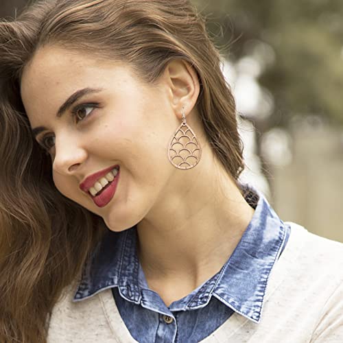 Craftdady 30 Pairs Unfinished Wood Earring Making Kit Hollow Filigree Blank Teardrop Wooden Cutouts Charms with Earring Hooks Jump Rings for DIY Craftdady