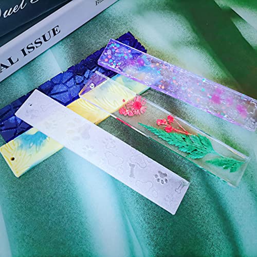 2 Set of Bookmark with Tassel Silicone Resin Mold Rectangle Leaves Texture Flower Shaped Epoxy Silicone Casting Molds Bookmark for Reading Book 10 Qinlunuho