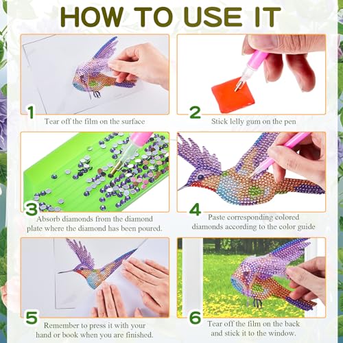 Qilery 12 Pcs Hummingbird Diamond Painting Hummingbird Stained Glass Window Clings Diamond Painting Kits Stained Glass Diamond Painting Kit DIY Qilery