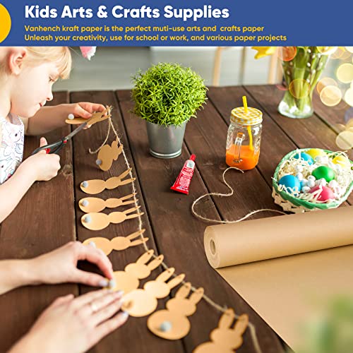 Vanhench Brown Wrapping Paper, Craft Paper, Kraft Paper Roll 17.8"x 1200"(100'), Gift Wrapping Bulletin Board Arts & Crafts, Bouquet Flower Table Vanhench