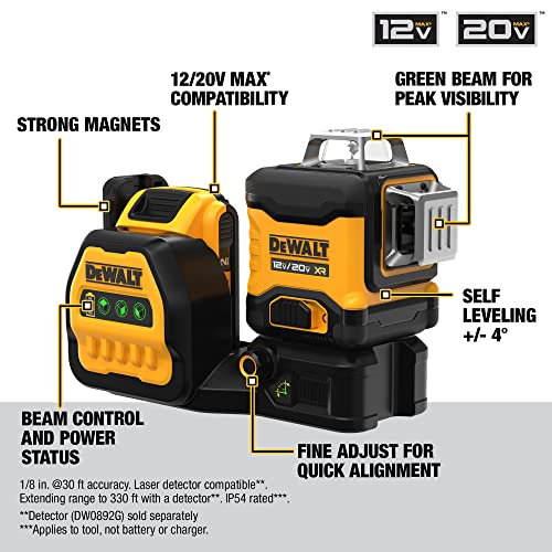 DEWALT 20V/12V MAX Laser Level Kit, 3 x 360, Green (DCLE34030G) DEWALT