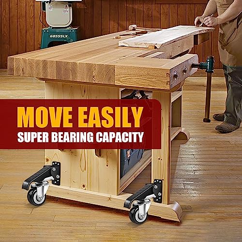 SPACECARE Workbench Casters Retractable Casters Kit 600Lbs, Retractable Casters Heavy Duty Bench Caster Wheels Workbenches Tables and Equipments, SPACECARE