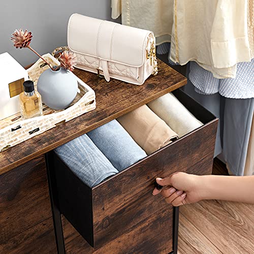 SONGMICS Dresser for Bedroom, Chest of Drawers, 6 Drawer Dresser, Closet Fabric Dresser with Metal Frame, Wooden Top and Front, Brown and Black SONGMICS