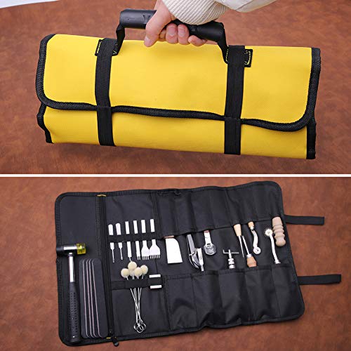 28 Pcs Leathercraft Hand Tools Kit, Upholstery Repair Kit Leather Working Tools with Leather Prong Punch, Leather Hammer, Stitching Groover, Leather JUPEAN