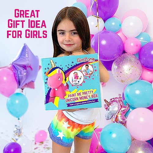 GirlZone Paint Your Own Unicorn Piggy Bank for Girls, Paint a Cute Unicorn with Cool Metallic Paints, Great Craft Kit for Kids and Fun Gift Idea GirlZone