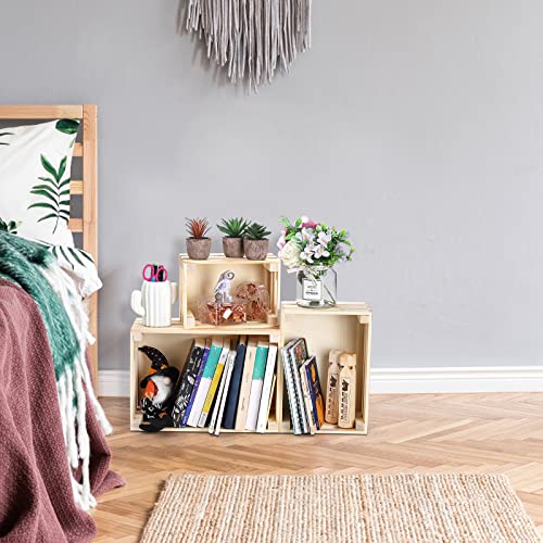 Youeon Set of 3 Rustic Wooden Nesting Crates with Handles, Decorative Wood Crates, Crate Box Wooden Storage Box for Kitchen, Office, Bedroom, Closet, Youeon