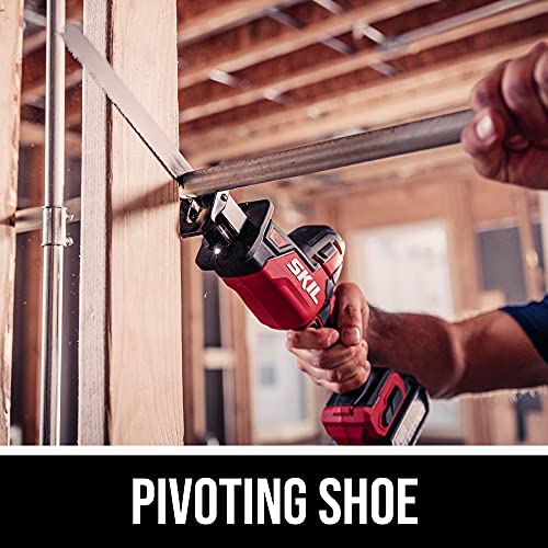 SKIL PWR CORE 20 Brushless 20V Compact Reciprocating Saw Includes 2.0Ah Lithium Battery and Auto PWR JUMP Charger - RS5825B-10 Skil